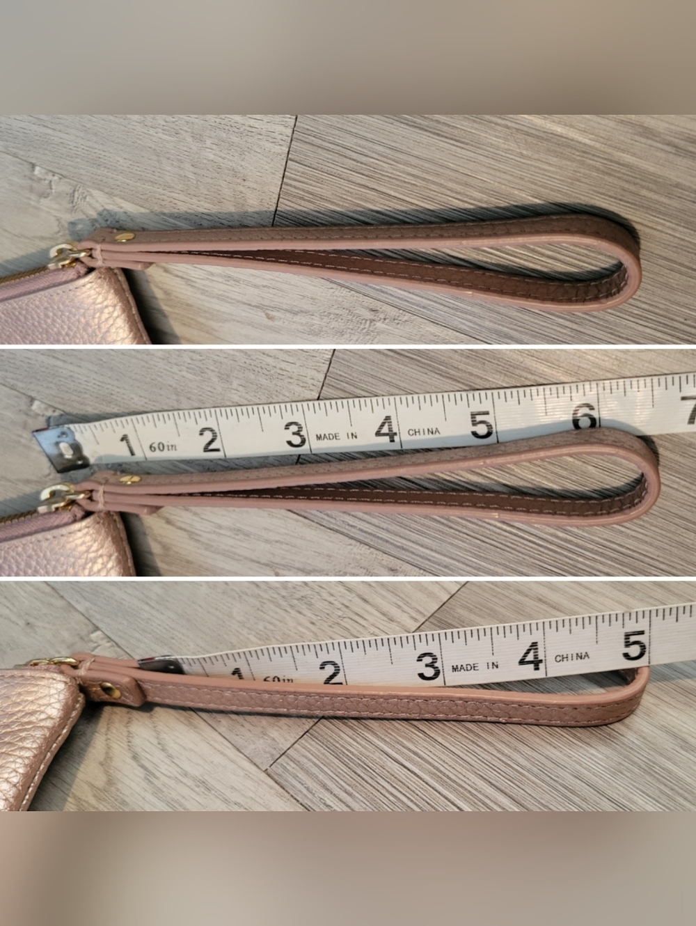 14th & Union Metallic Rose Gold Pebble Leather Wristlet Gold Accents, 8.5"x4.5" - Picture 5 of 15